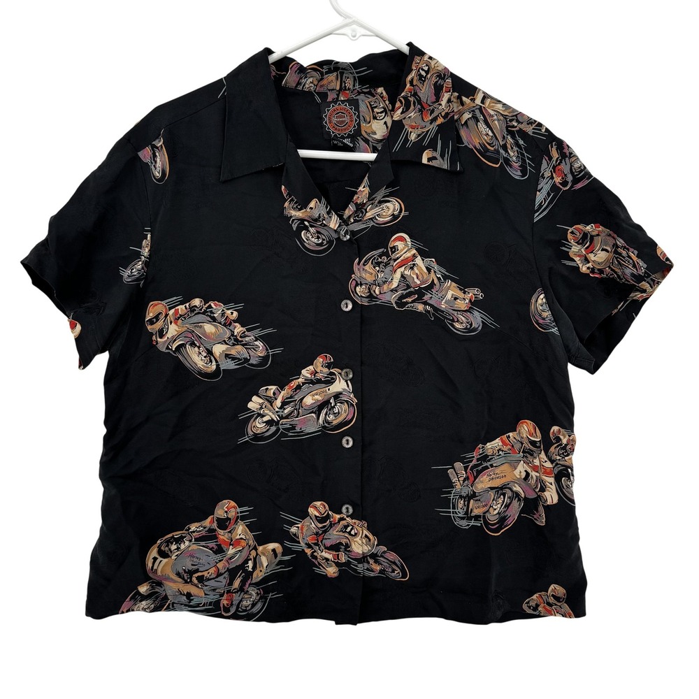 Tori Richard Harley Davidson Shirt Womens Mediumâ Silk Motorcycle Racing Graphic